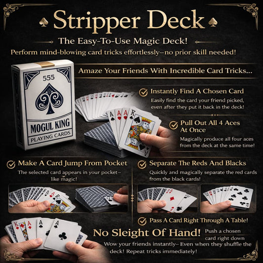 Magician pulling a spectator's card out of a shuffled Stripper Deck.