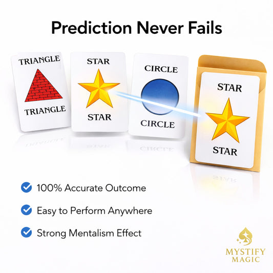 Magician performing a mind-reading prediction with Hypnotic Choice symbol cards.