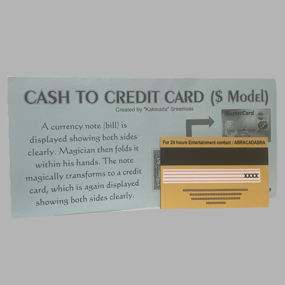Cash to Credit Card magic trick with props and instructions – visual money change effect