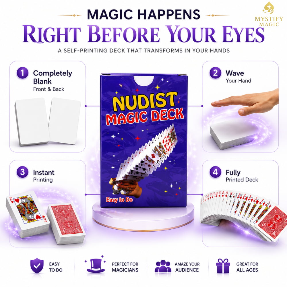 Bridge size Nudist Deck magic trick for visual close-up performances.