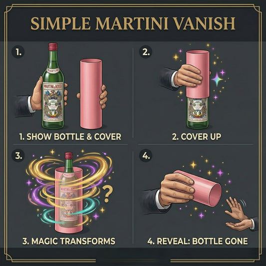 Visual bottle vanish magic trick using paper cylinder and real drink