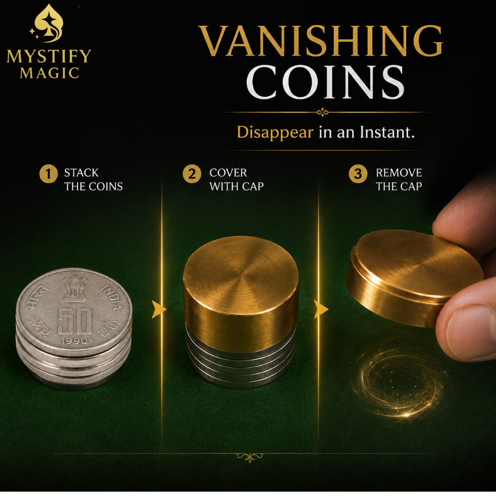 Disappearing coin stack brass pocket magic prop.
