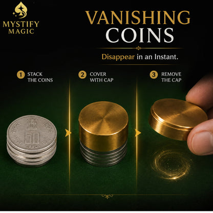 Disappearing coin stack brass pocket magic prop.