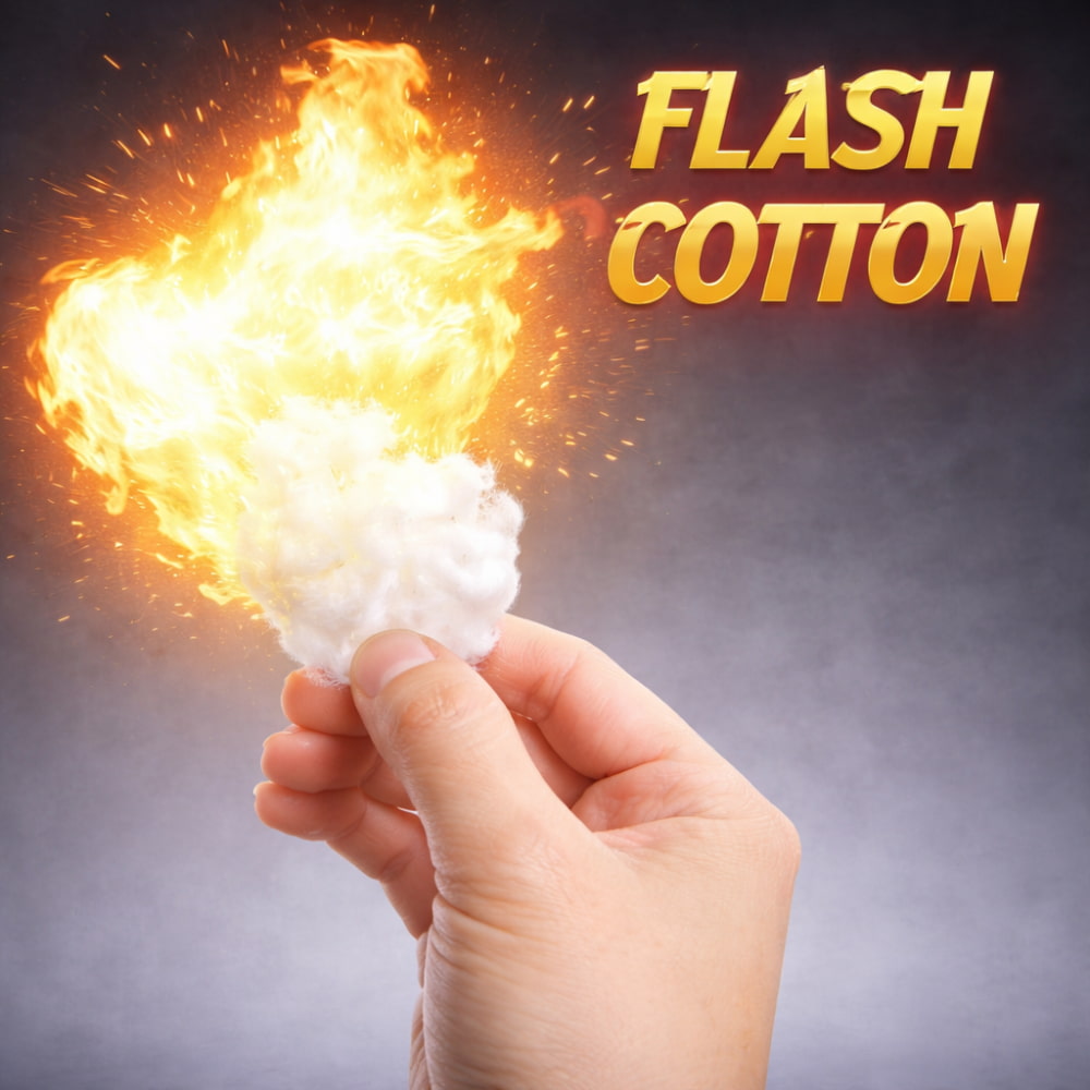 10 gram packet of professional grade white flash cotton for fire magic.