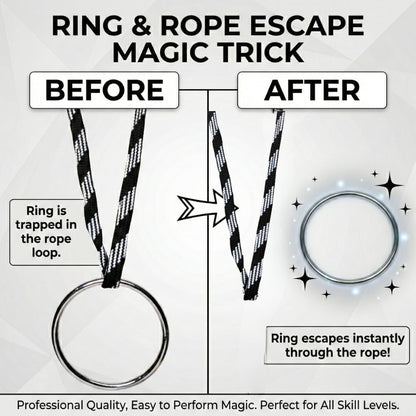 Magician performing the solid ring through rope penetration escape.