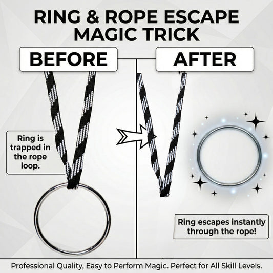 Magician performing the solid ring through rope penetration escape.