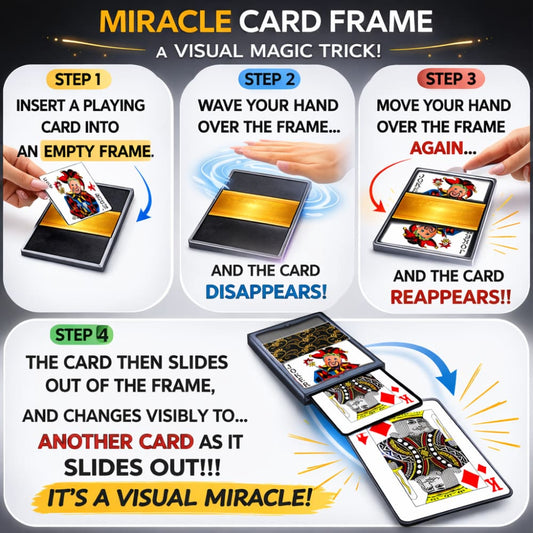 A playing card vanishing instantly inside the Miracle Card Frame.