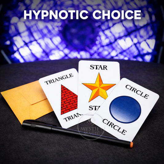 Three hypnotic symbol cards used in the Hypnotic Choice mentalism magic trick.