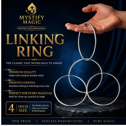 Magician linking solid metal rings together during a close-up routine.