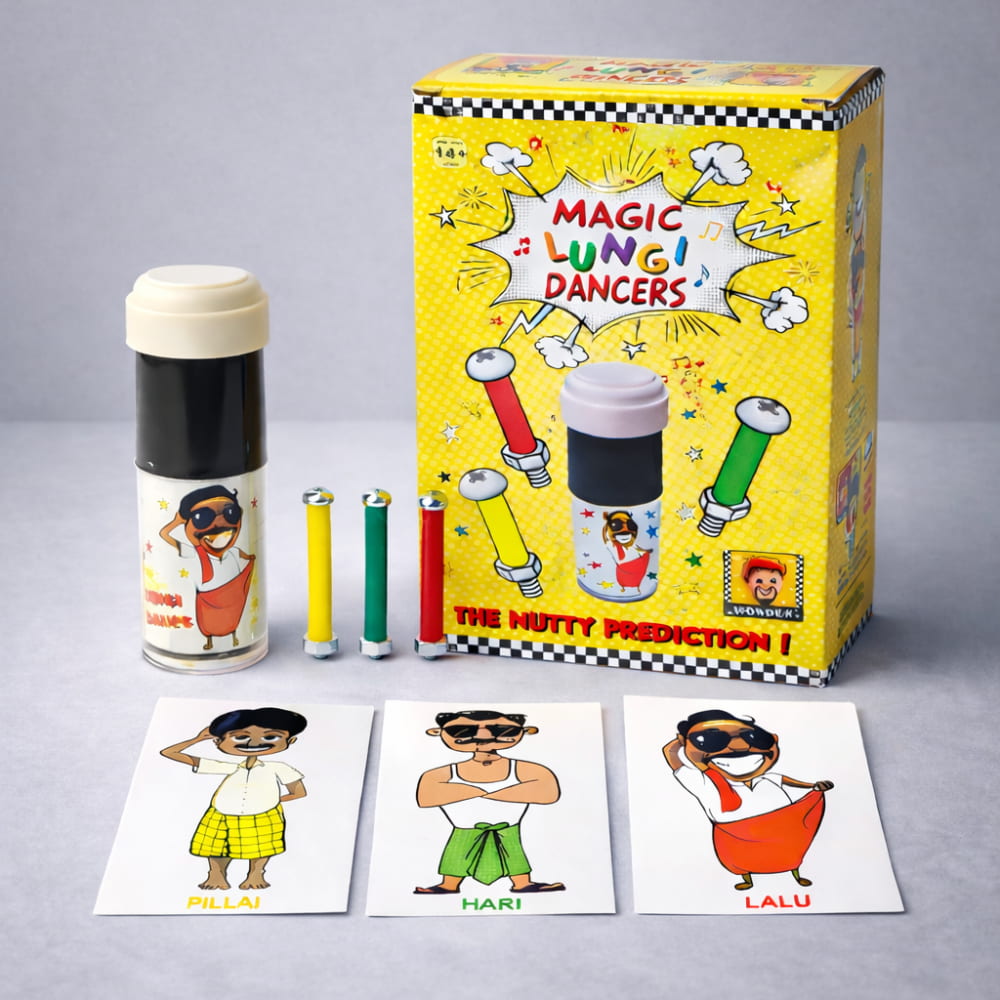 Comedy Nut and Bolt magic trick with Disco Tube and colored character cards.
