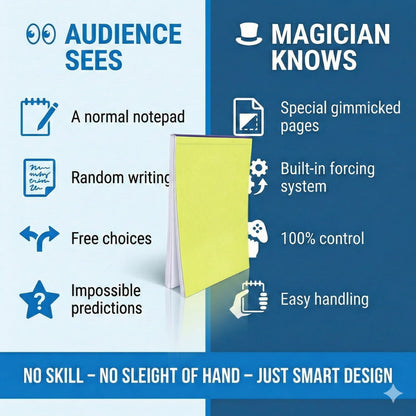 Magician using a Svengali force pad to predict a chosen word.