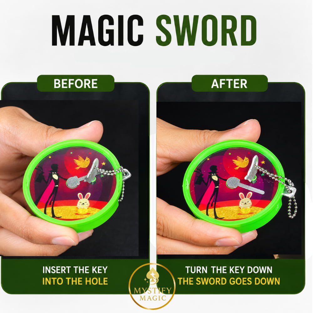 Close-up self working Magic Sword penetration prop.