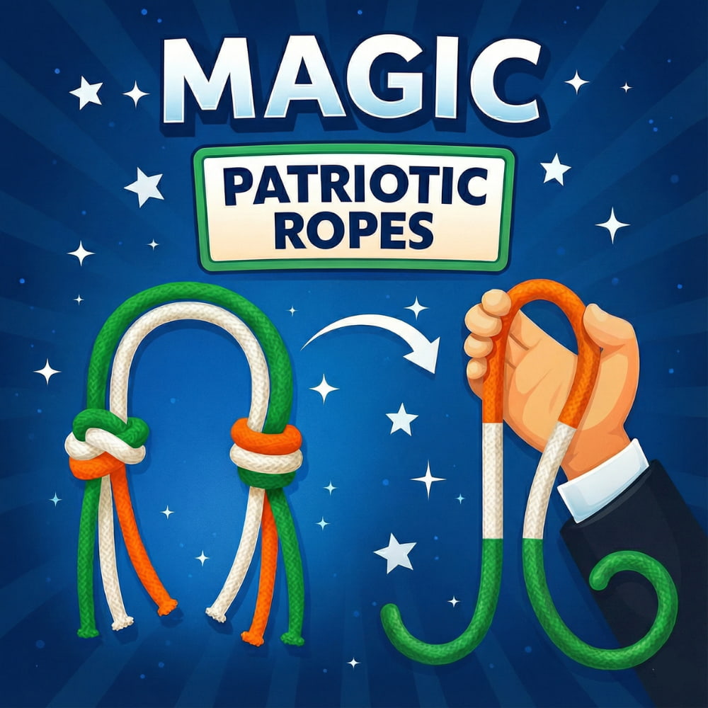 Three ropes magically blended into one long tricolor rope without knots.