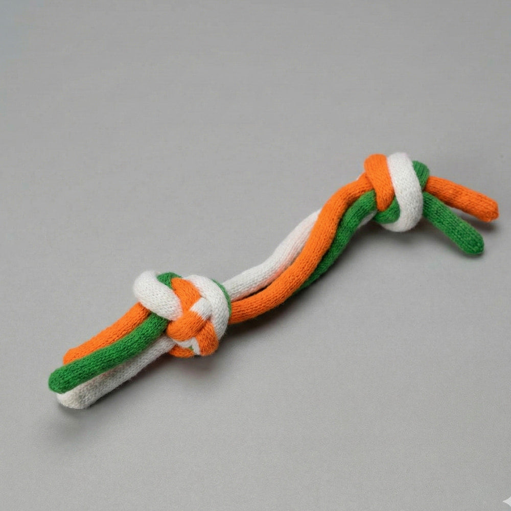 Magician holding Green, White, and Orange ropes for Patriotic Ropes magic trick.