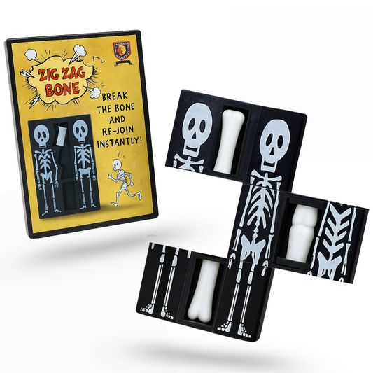 Zig-Zag Bone magic trick with bone and case displayed upright