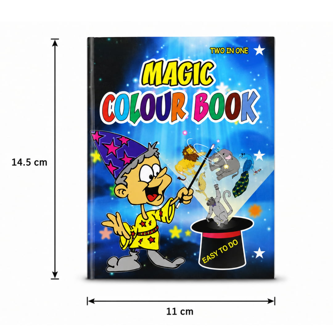Magician performing the visual coloring book magic trick for kids.