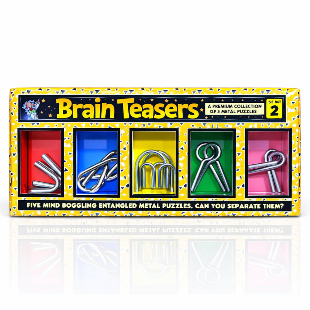 Set of 5 Mystify Magic metal brain teaser wire puzzles in chrome finish