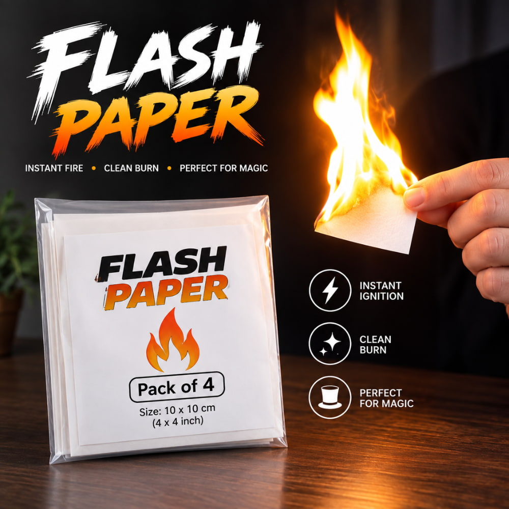 Premium nitrocellulose flash paper burning instantly with zero ash.