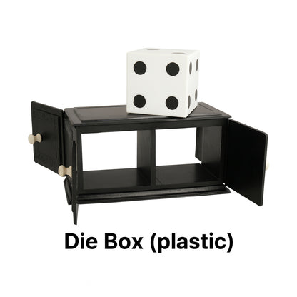 Die Box magic trick prop for comedy stage magic.
