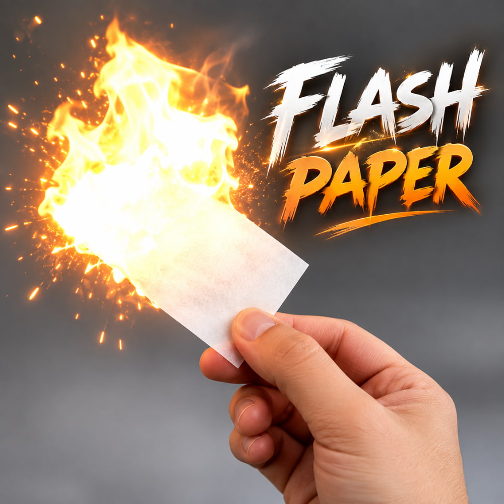 3-pack of 10x10cm magic flash paper sheets for fire illusions.