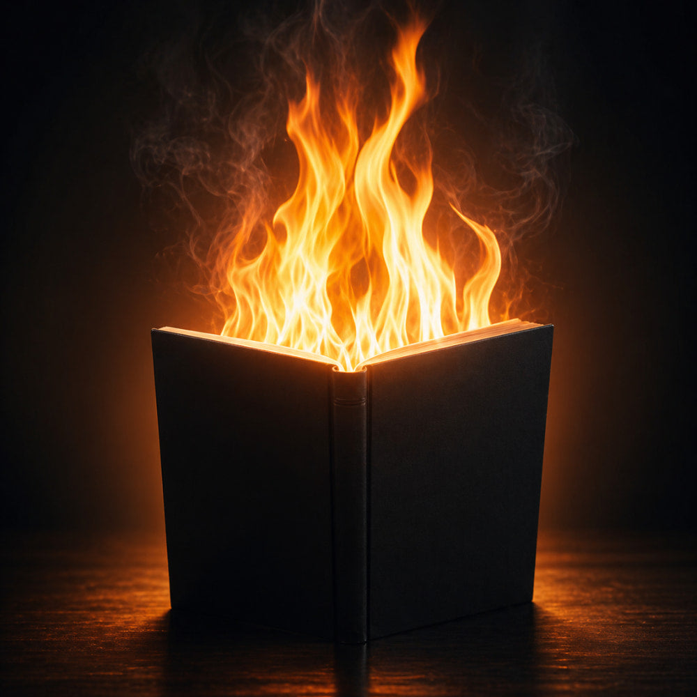 Professional Hot Book magic prop bursting into flames on stage.