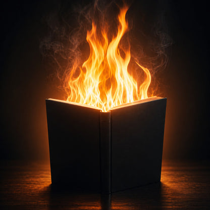 Professional Hot Book magic prop bursting into flames on stage.