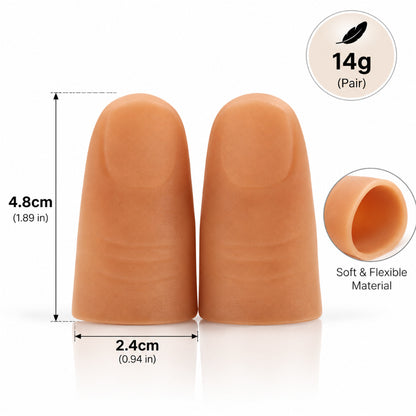 Close-up of the realistic LED thumb tip gimmick used for visual stage magic.