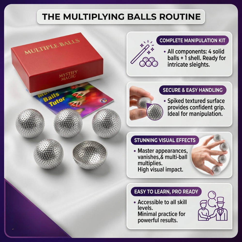Magician performing sleight of hand with textured magic balls.