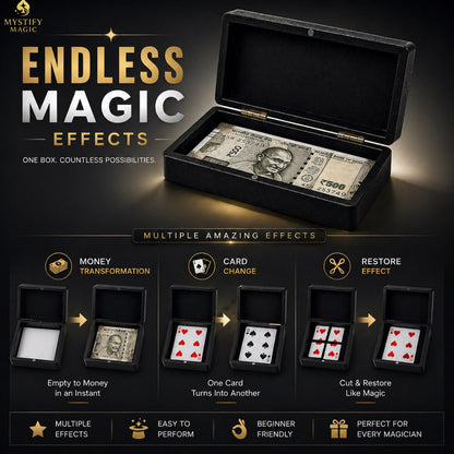 Magician performing a visual money switch trick with both sides shown.