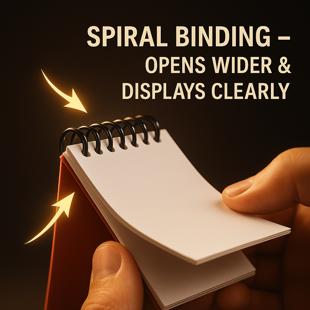 Close-up of spiral-bound Svengali magic pad – opens wide for clear display during stage or close-up magic