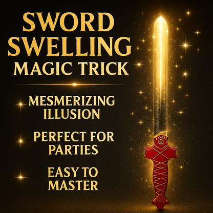 Sword Swallowing Magic Trick infographic — Perfect for parties, visual illusion, easy to master

