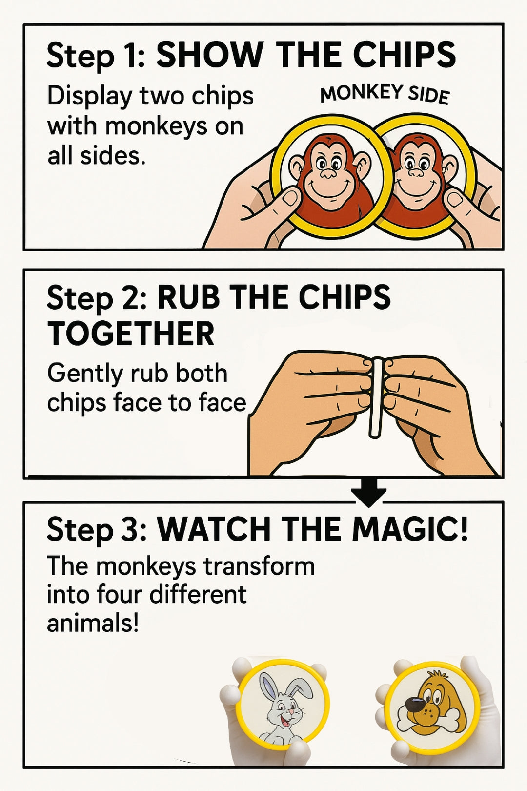 Animal Changing Chips (monkey Chips Magic Trick