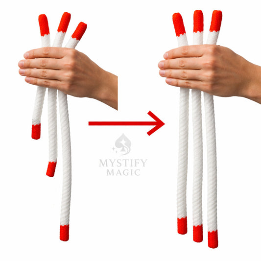 Professors Nightmare Rope Trick showing three equal lengths of white rope.