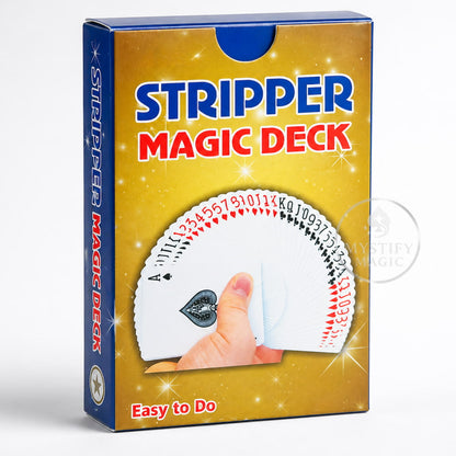Bridge size stripper marked deck showing tapered edges for easy card control.
